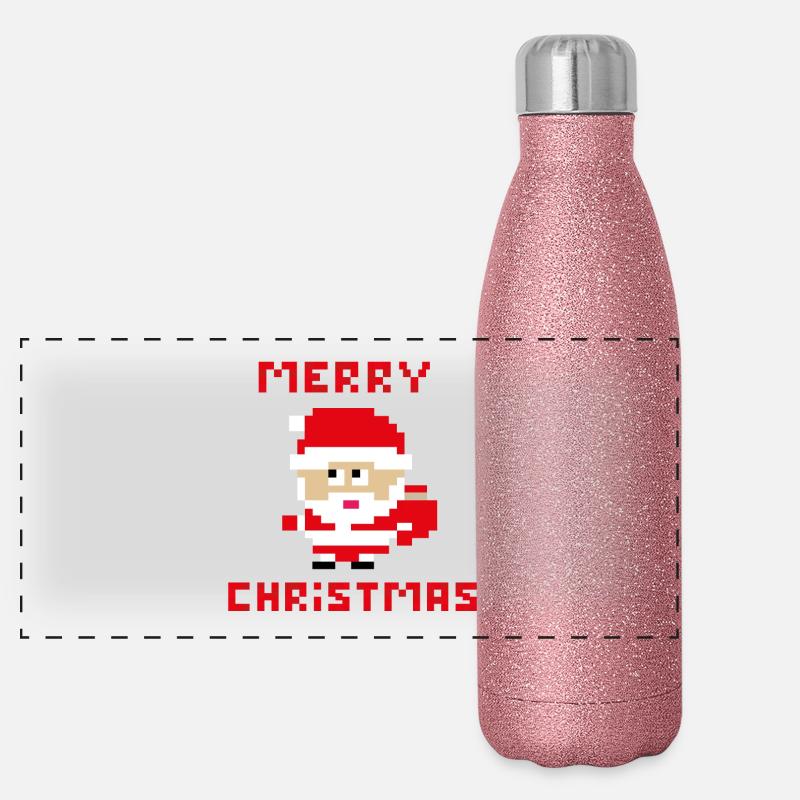Santa 'Joyeux Noël' 8 bits Gourde isotherme panoramique pailletée 500 ml