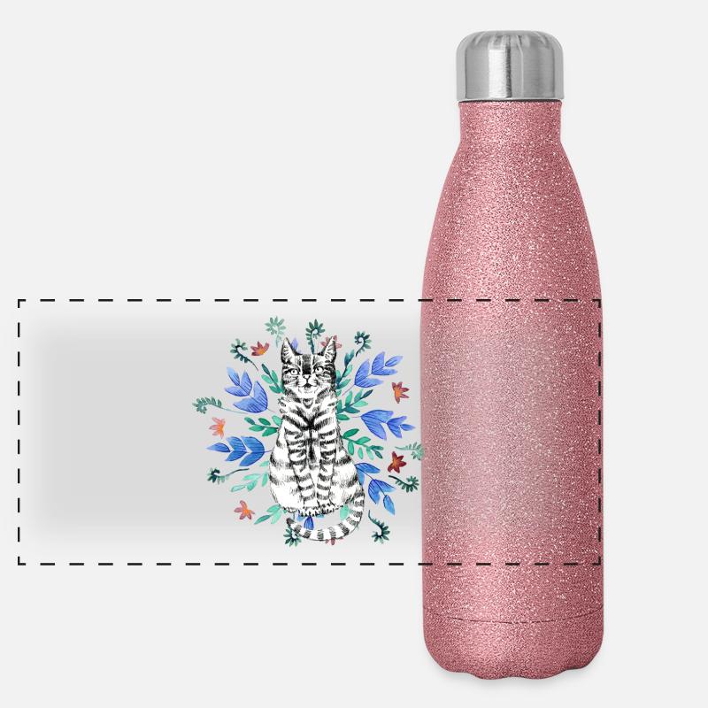 cat in ornament Panoramic Glitter Thermal Bottle 500 ml