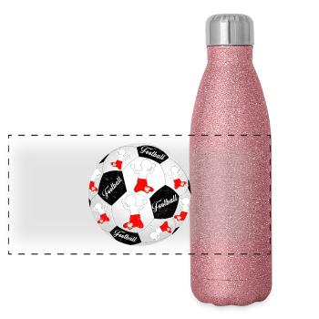 Pologne Footballeur Footballeur Polska Football Footballeur - Gourde isotherme panoramique pailletée 500 ml - paillettes roses - Devant