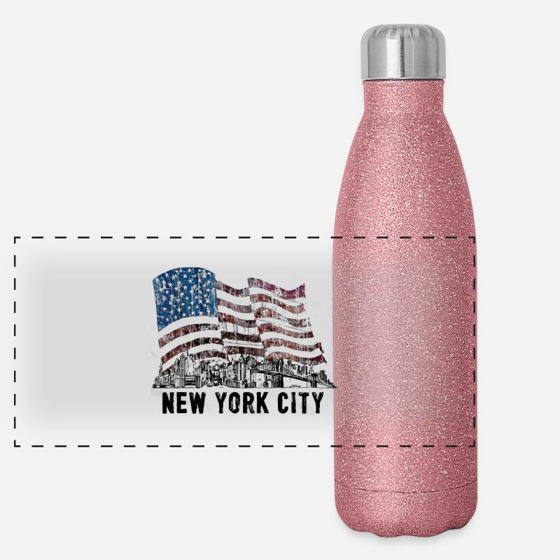 Drapeau de la ville de New York Gourde isotherme panoramique pailletée 500 ml