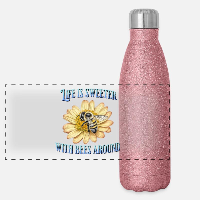 La vie est plus douce avec les abeilles autour Gourde isotherme panoramique pailletée 500 ml