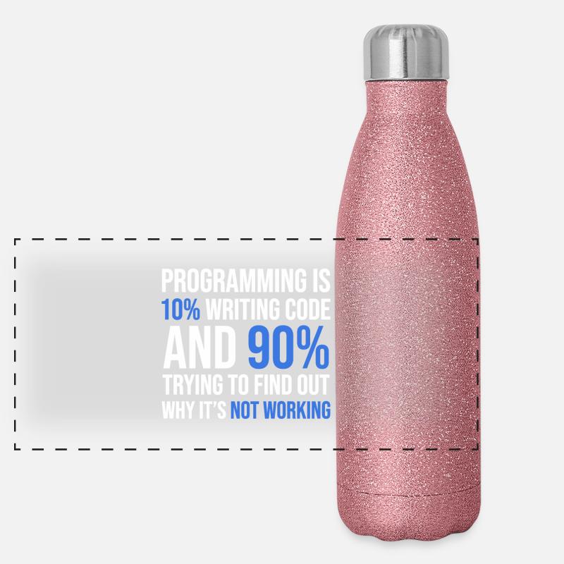 Débogage de code Humour T-shirt Design - Gourde isotherme panoramique pailletée 500 ml - paillettes roses