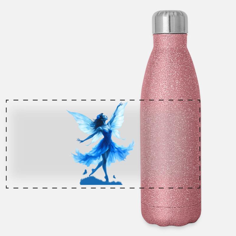 Blaue Fee in der Flucht Panorama Glitzer Isolierflasche 500 ml