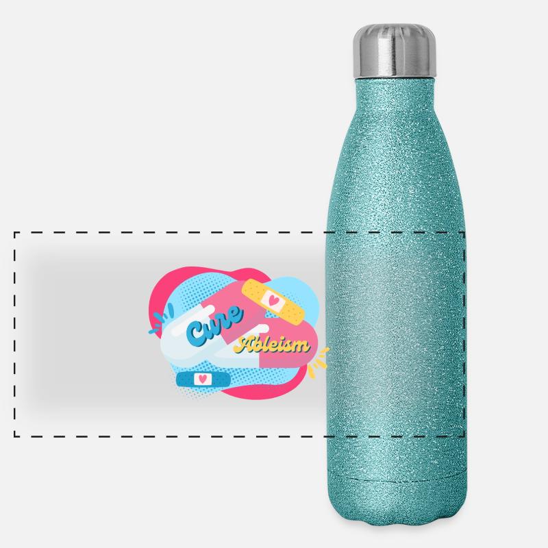 Cure Ableism bunter Hintergrund Pillen Pflaster Panorama Glitzer Isolierflasche 500 ml