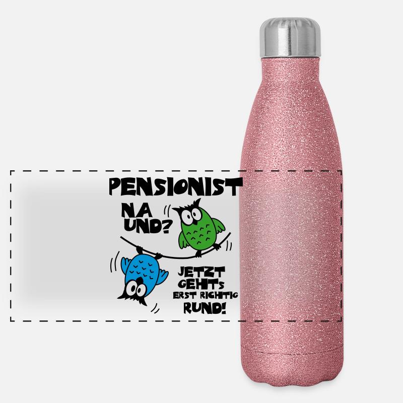 Eulen Pensionist - na und? Panorama Glitzer Isolierflasche 500 ml