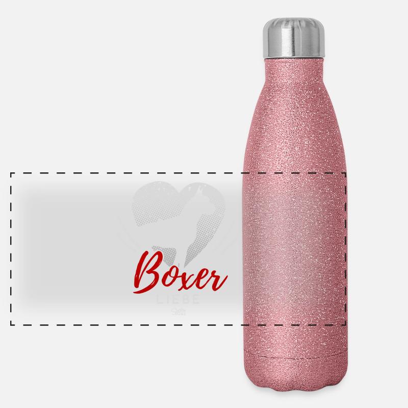 Boxer Liebe mit Herz - Panorama Glitzer Isolierflasche 500 ml - Pink Glitzer
