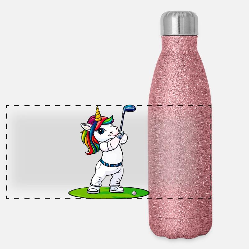 Einhorn Golfspieler Panorama Glitzer Isolierflasche 500 ml