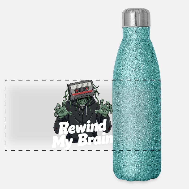 Rewind My Brain Zombie Illustration Panorama Glitzer Isolierflasche 500 ml
