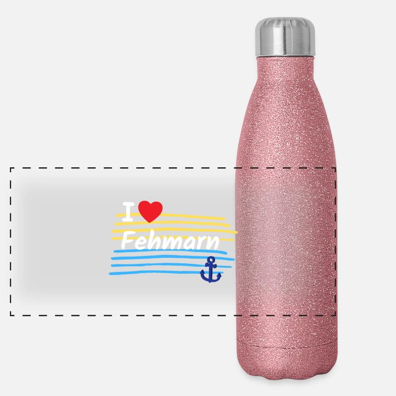 Ich liebe Fehmarn Küstenlook - Panorama Glitzer Isolierflasche 500 ml - Pink Glitzer