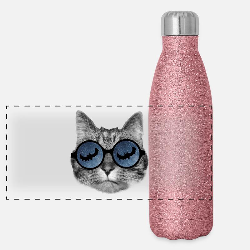 Halloween Katze - Panorama Glitzer Isolierflasche 500 ml - Pink Glitzer