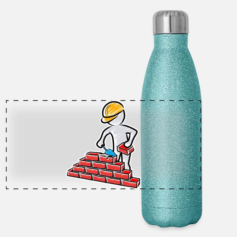 Travailleur de la construction avec truelle, mortier et mur Gourde isotherme panoramique pailletée 500 ml