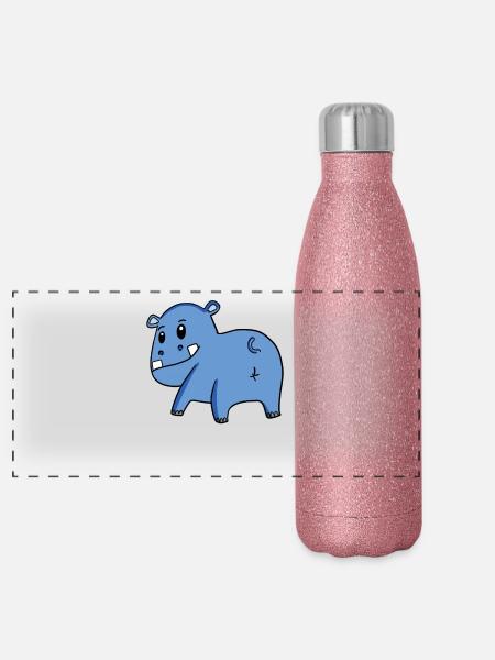 Nilpferd von hinten - Nilpferd Hintern - Nilpferd - Panorama Glitzer Isolierflasche 500 ml - Pink Glitzer