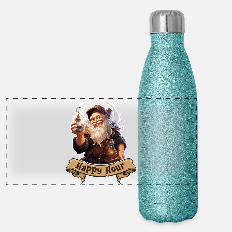 Happy Hour Dwarf with Magic Potion Role Playing Game Panoramic Glitter Thermal Bottle 500 ml