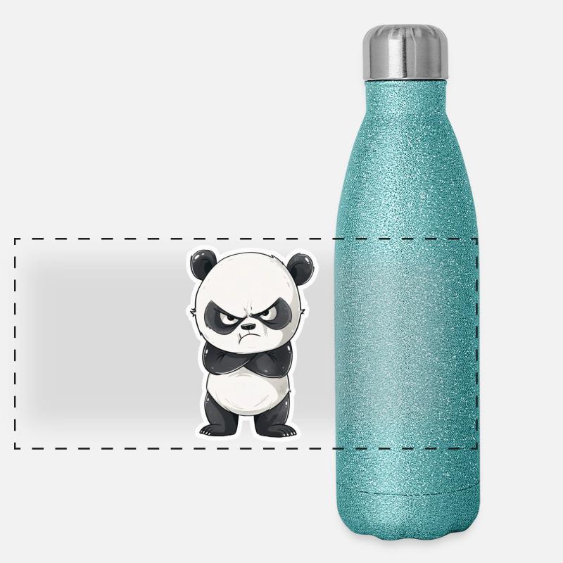 Evil looking panda zoo cute panda Panoramic Glitter Thermal Bottle 500 ml