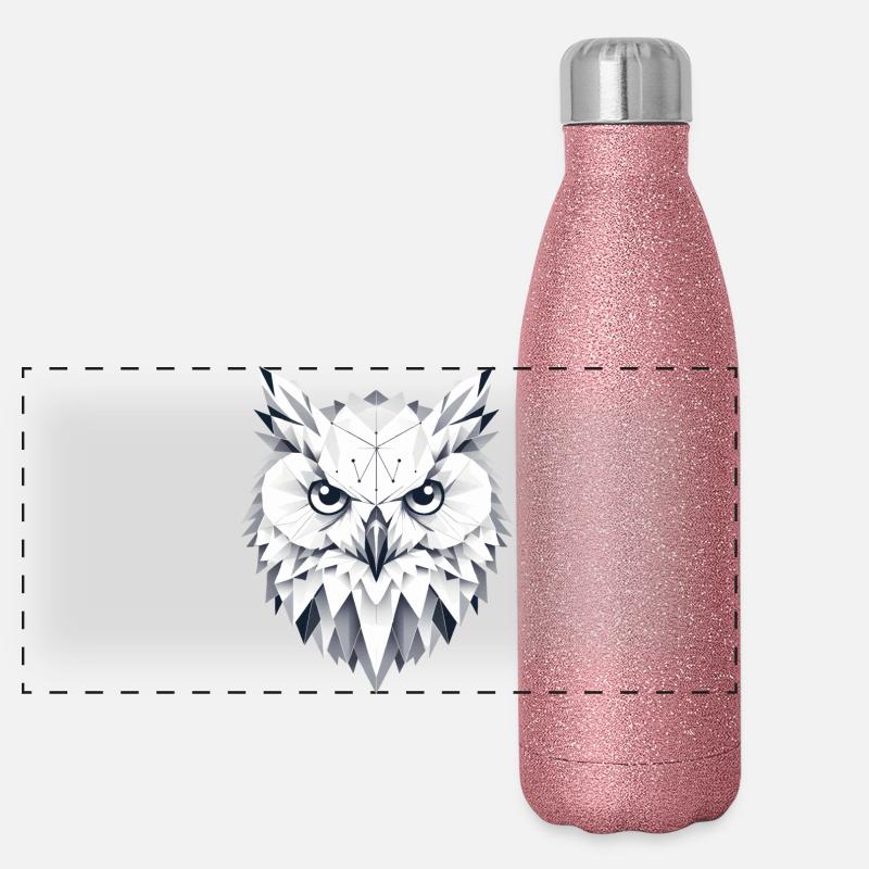 Geometric Snow Owl Polygons Motif Panoramic Glitter Thermal Bottle 500 ml