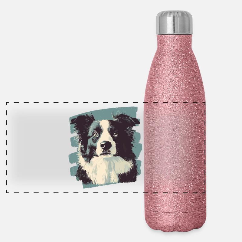 Border Collie Gourde isotherme panoramique pailletée 500 ml