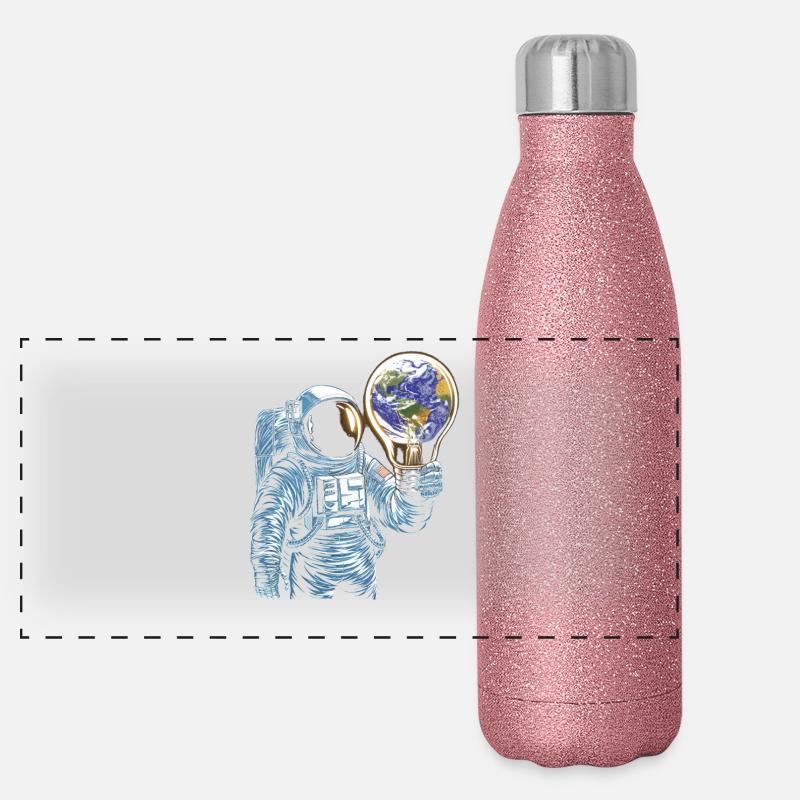 Astronaute spatial avec lampe globe Gourde isotherme panoramique pailletée 500 ml