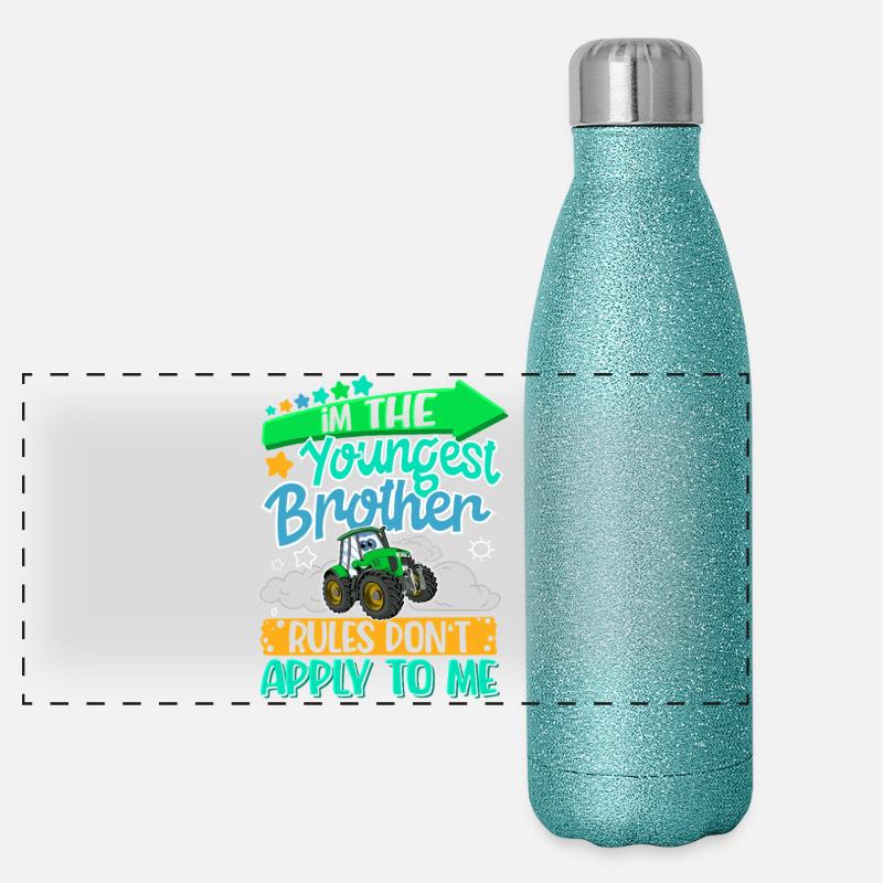 Jüngster Bruder mit Traktor Motiv Panorama Glitzer Isolierflasche 500 ml