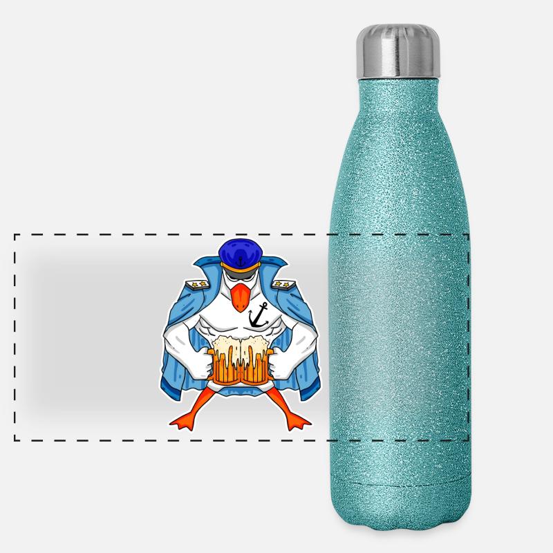 Capitaine mouette avec de la bière Gourde isotherme panoramique pailletée 500 ml