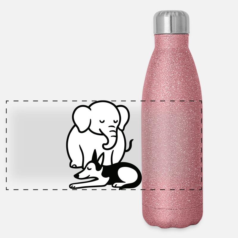 Elephant and dog sleeping Panoramic Glitter Thermal Bottle 500 ml