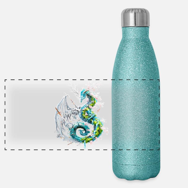 Drache des Lebens und Todes Panorama Glitzer Isolierflasche 500 ml
