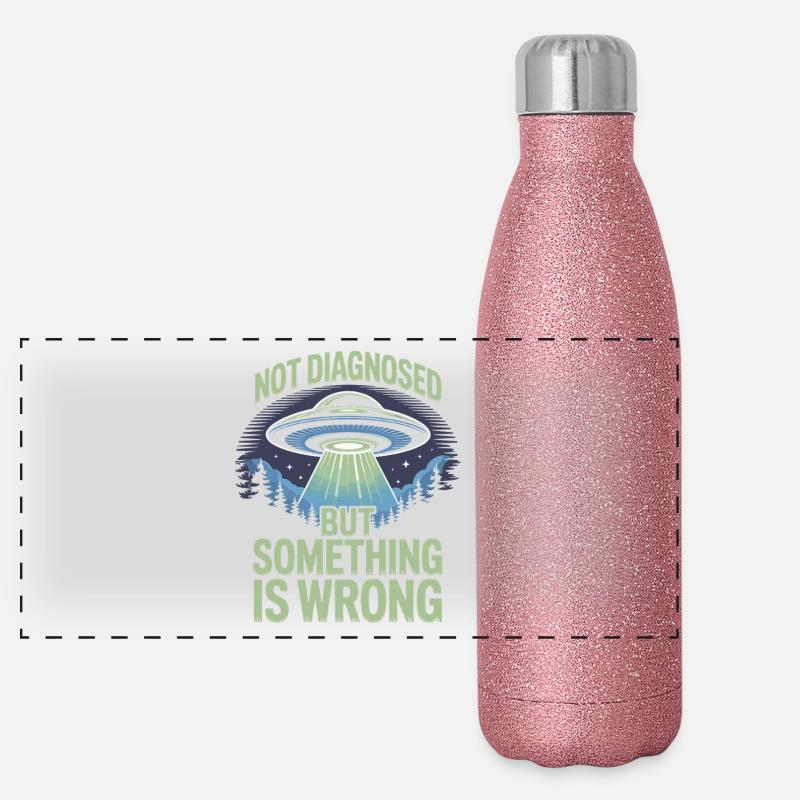 UFO Lichtstrahl über Wald Panorama Glitzer Isolierflasche 500 ml