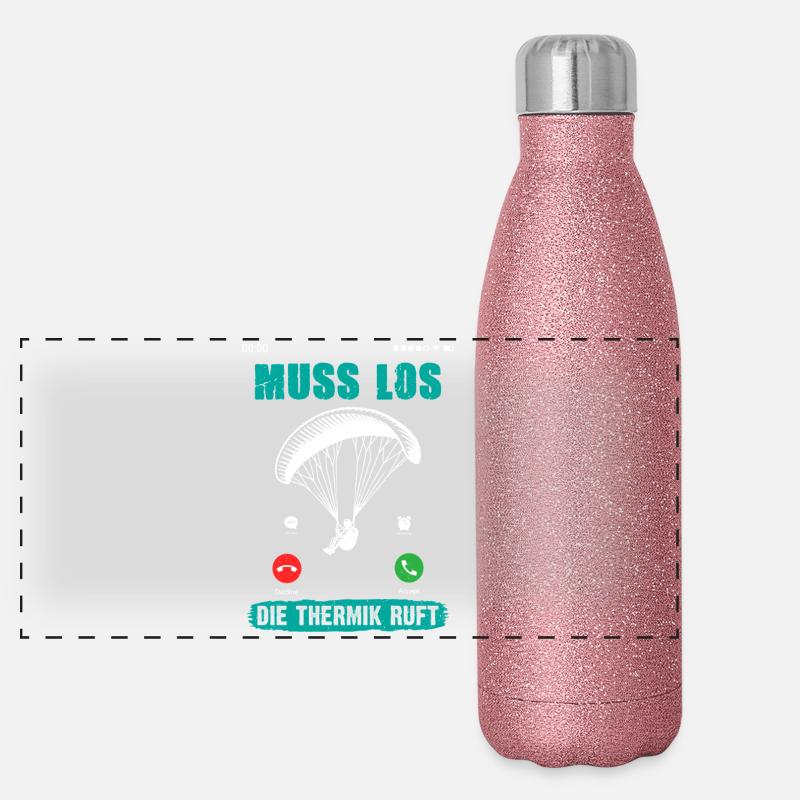 Paragliders MUST GO, THERMALS ARE CALLING Panoramic Glitter Thermal Bottle 500 ml