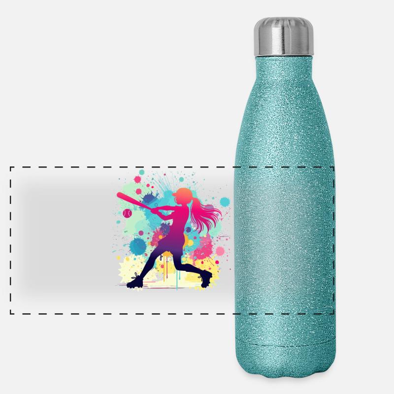 Joueuse de softball, softball, joueuse de softball Gourde isotherme panoramique pailletée 500 ml