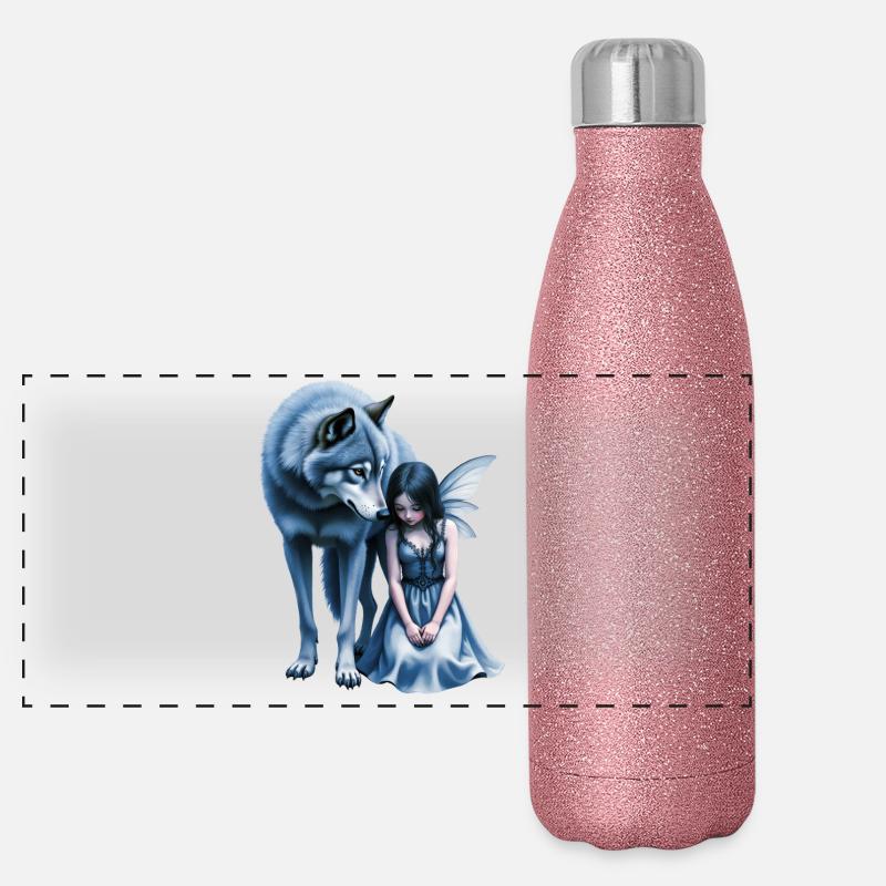 Blue Wolf and Night Fairy Panoramic Glitter Thermal Bottle 500 ml