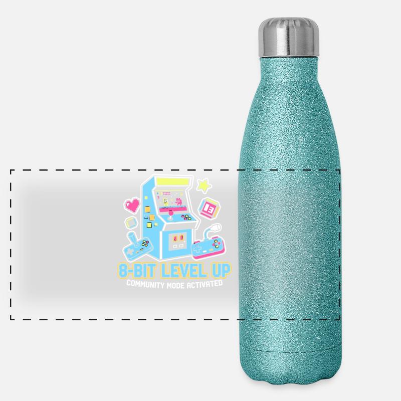 8-Bit LEVEL Arcade Retro Gaming Community Panorama Glitzer Isolierflasche 500 ml