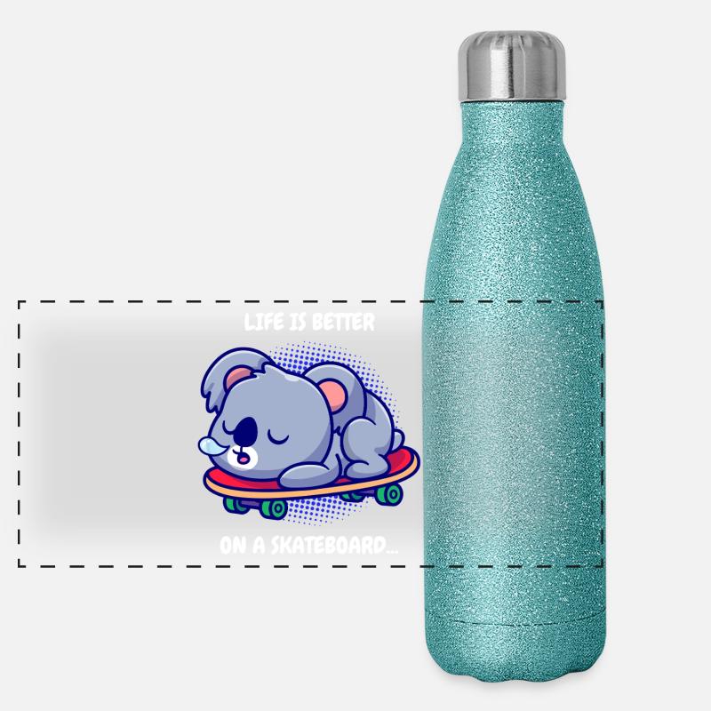 Koala en skateboard Gourde isotherme panoramique pailletée 500 ml