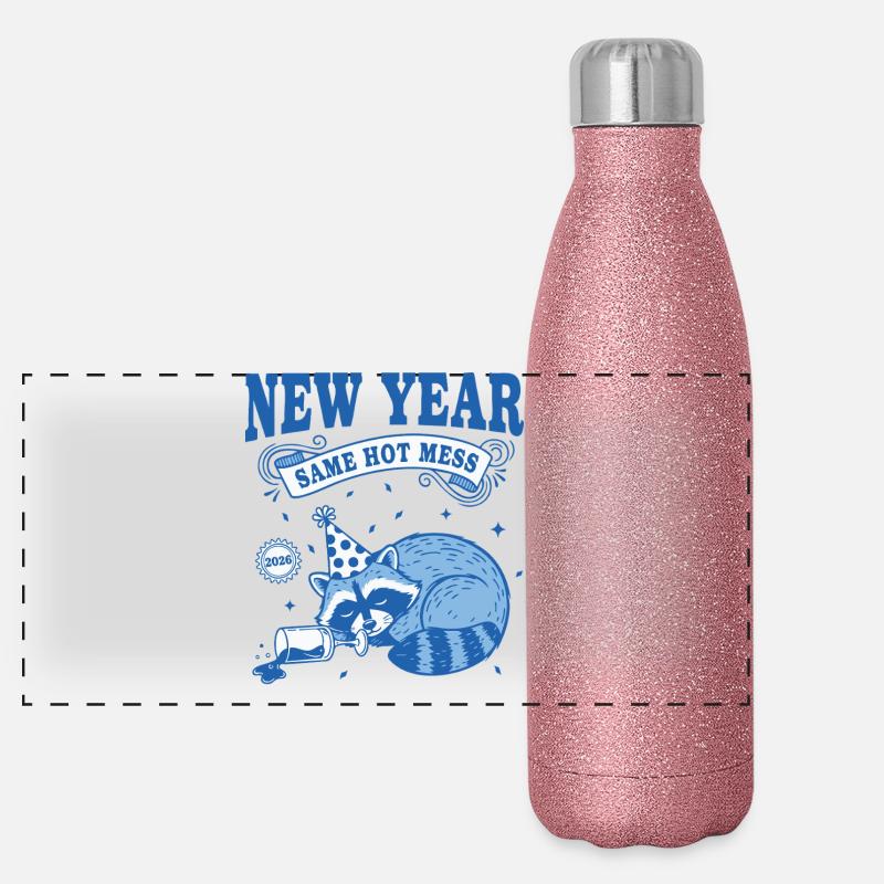 Neujahr Same Hot Mess 2026 Party-Design Panorama Glitzer Isolierflasche 500 ml
