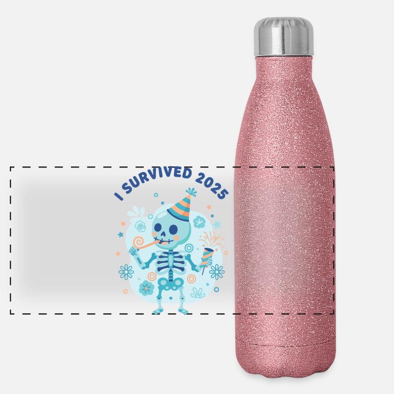 I Survived 2025 Skeleton Celebration Panoramic Glitter Thermal Bottle 500 ml
