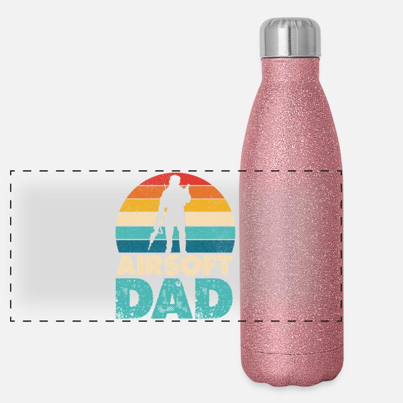 Airsoft Dad Retro Sunset Silhouette Gourde isotherme panoramique pailletée 500 ml
