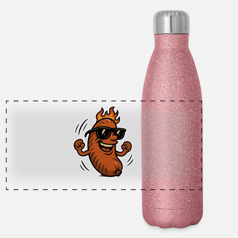 Bratwurst with sunglasses - Panoramic Glitter Thermal Bottle 500 ml - pink glitter