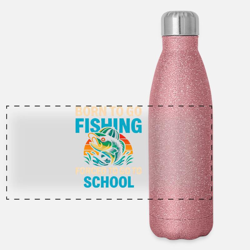 Né pour aller pêcher, forcé d’aller à l’école Pêcheur Gourde isotherme panoramique pailletée 500 ml