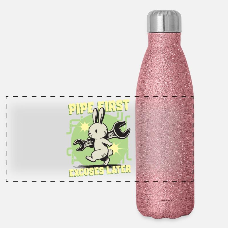 Rohrleger Rohrleitungsbauer Pipe First Panorama Glitzer Isolierflasche 500 ml