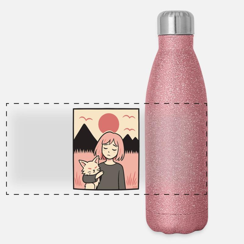 Mädchen mit Katze Team Panorama Glitzer Isolierflasche 500 ml
