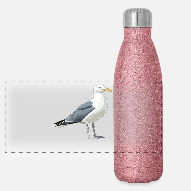 Illustration de bande dessinée de mouette côtière Gourde isotherme panoramique pailletée 500 ml