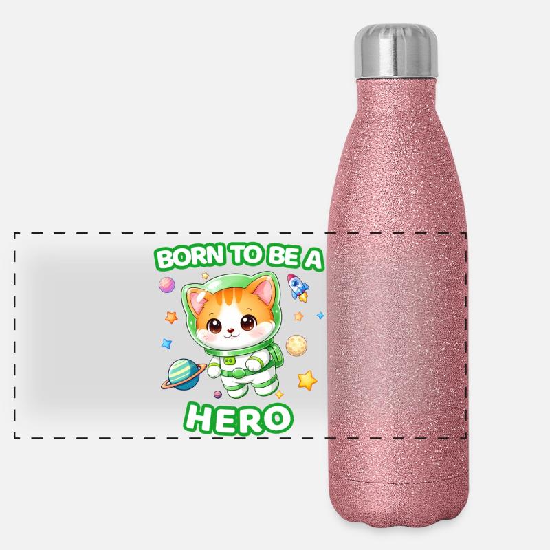 Geboren, um ein Helden-Kätzchen-Astronaut zu sein – Neutral 1 Panorama Glitzer Isolierflasche 500 ml
