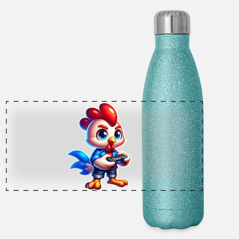 Gaming Huhn mit Controller Panorama Glitzer Isolierflasche 500 ml