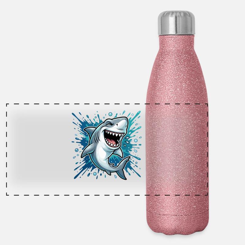 Un requin joyeux dans l’éclaboussure Gourde isotherme panoramique pailletée 500 ml
