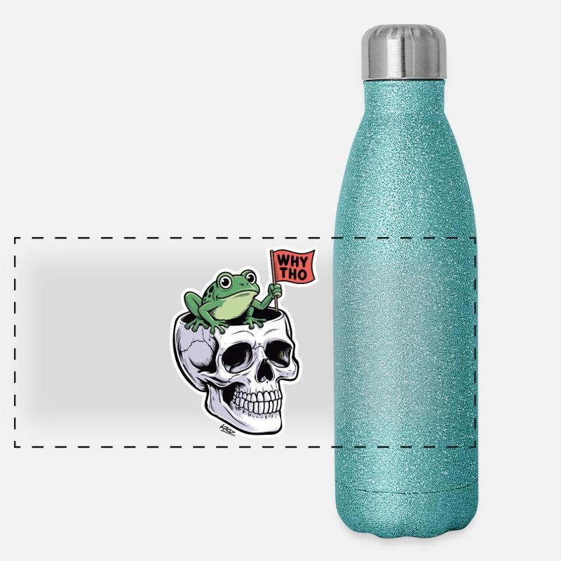 Frosch auf Schädel: Why Tho-Aufkleber Panorama Glitzer Isolierflasche 500 ml