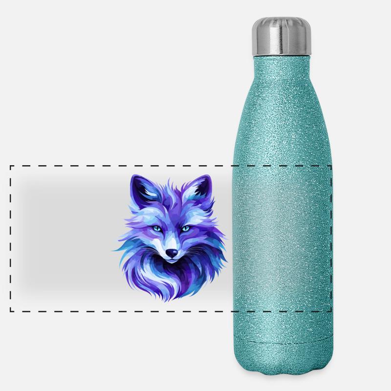 Art coloré de renards polygonaux – Design animalier moderne Gourde isotherme panoramique pailletée 500 ml