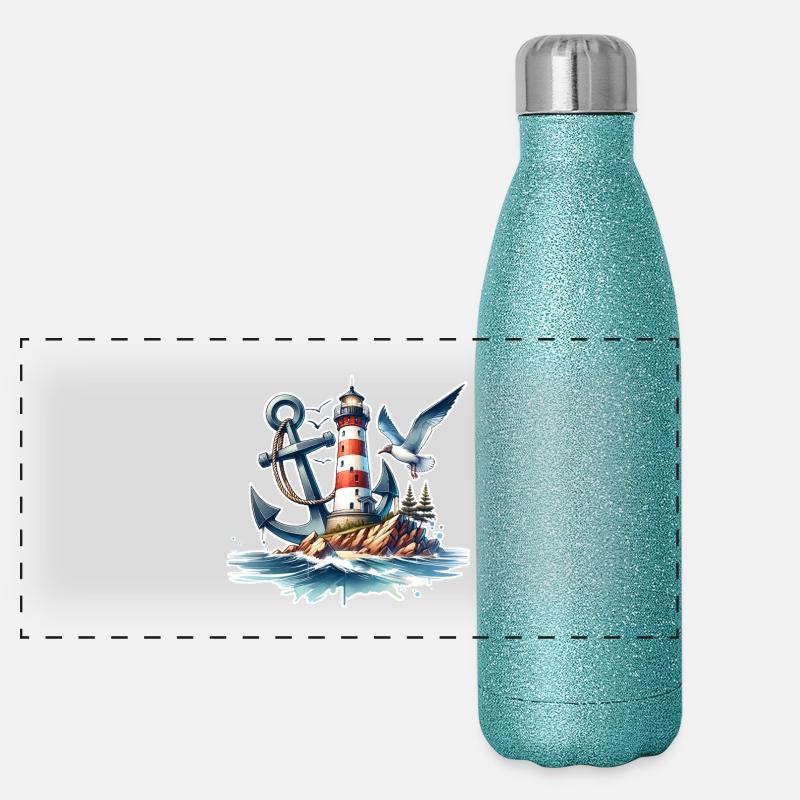 Leuchtturm Anker  Panorama Glitzer Isolierflasche 500 ml