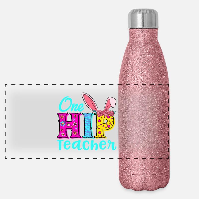 Un joli logo fleuri de lapin enseignant Gourde isotherme panoramique pailletée 500 ml