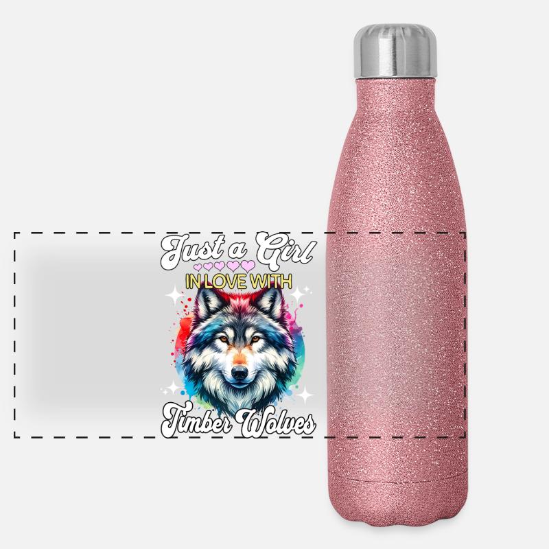 Grauwolf Mädchen Timber Wolf Panorama Glitzer Isolierflasche 500 ml