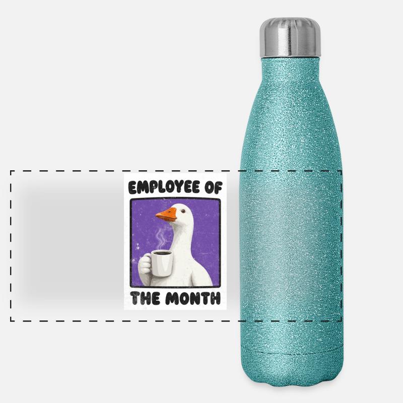 Lustiges Mitarbeiter des Monats Kaffee Panorama Glitzer Isolierflasche 500 ml