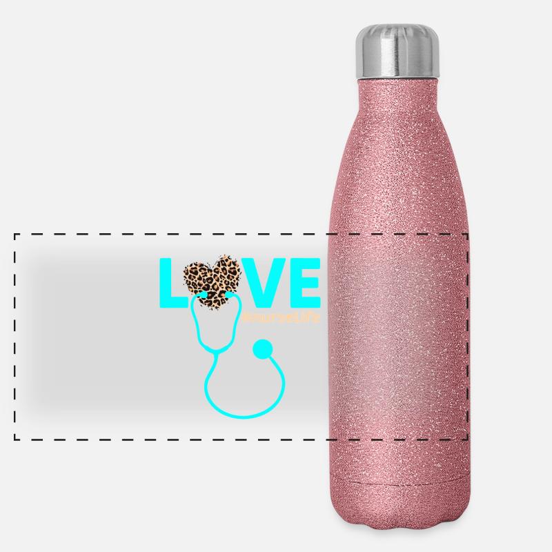 Love Nursing Leopard Heart Panoramic Glitter Thermal Bottle 500 ml