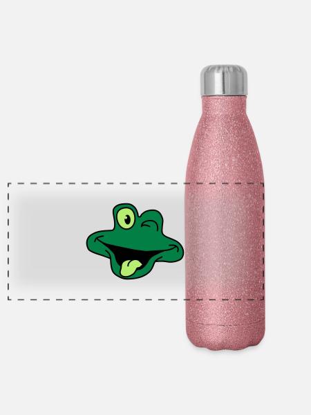 Cheeky Comic Frog Face - Panorama Glitzer Isolierflasche 500 ml - Pink Glitzer - Vorne
